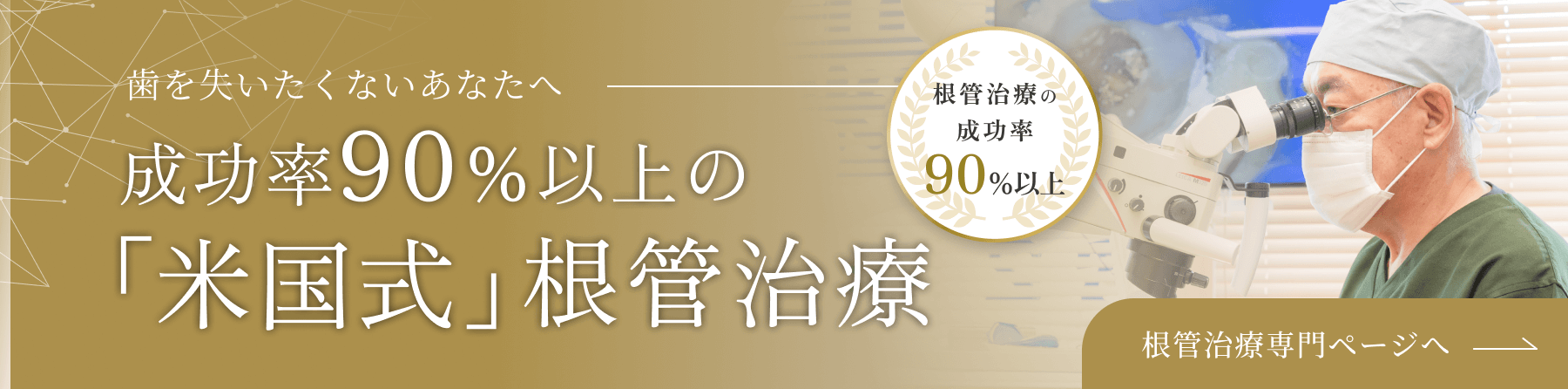 歯を失いたくないあなたへ　精密な外科的歯内療法　抜歯の前にご相談ください　根管治療の成功率90%以上　根管治療専門ページへ